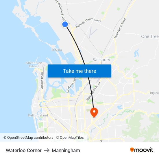 Waterloo Corner to Manningham map