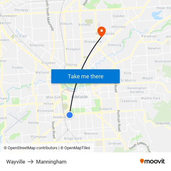 Wayville to Manningham map