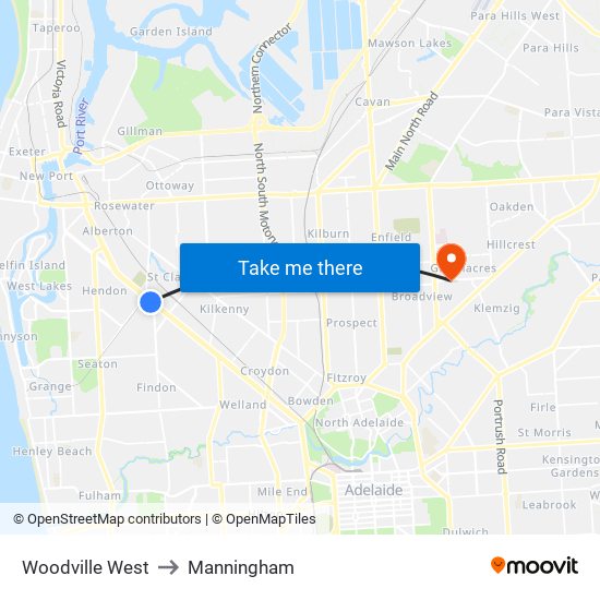 Woodville West to Manningham map