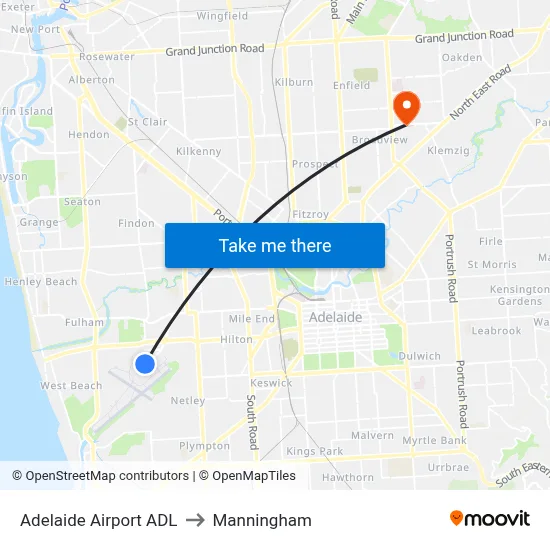 Adelaide Airport ADL to Manningham map