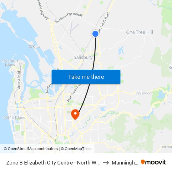 Zone B Elizabeth City Centre - North West side to Manningham map