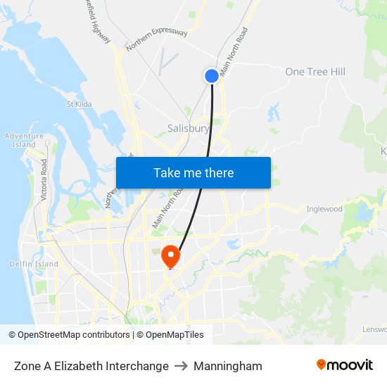 Zone A Elizabeth Interchange to Manningham map