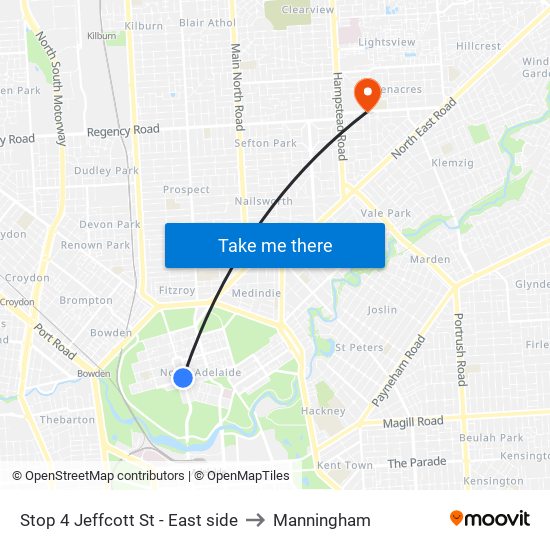 Stop 4 Jeffcott St - East side to Manningham map