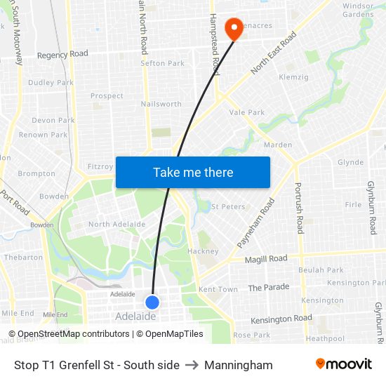 Stop T1 Grenfell St - South side to Manningham map