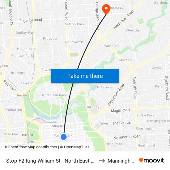 Stop F2 King William St - North East side to Manningham map