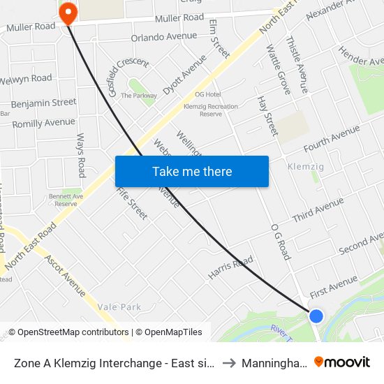 Zone A Klemzig Interchange - East side to Manningham map