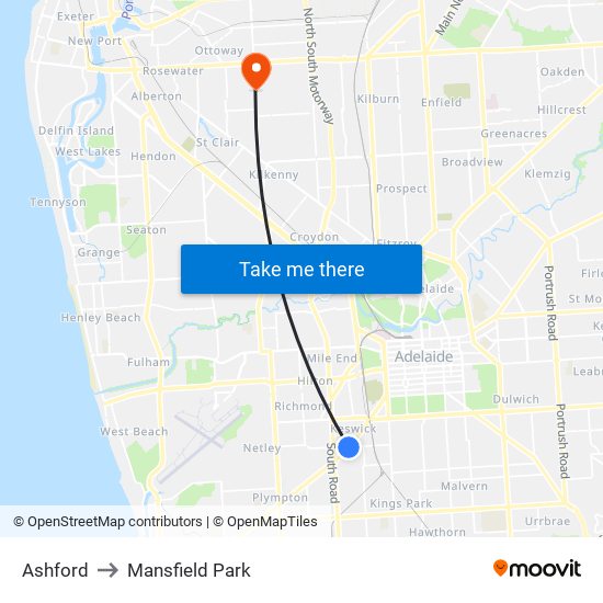 Ashford to Mansfield Park map