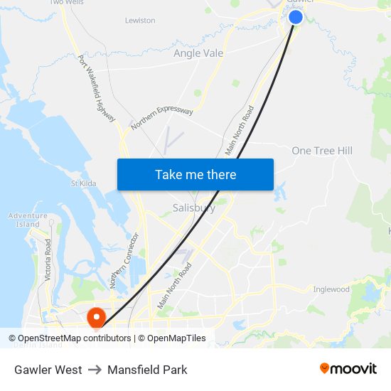 Gawler West to Mansfield Park map