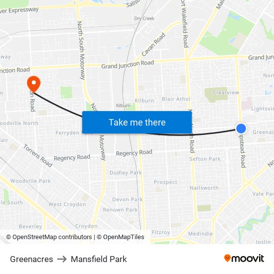 Greenacres to Mansfield Park map