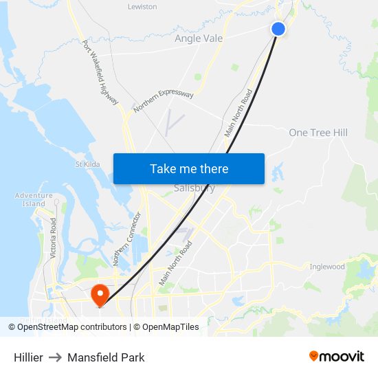 Hillier to Mansfield Park map