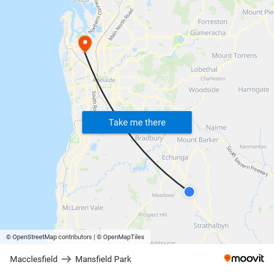 Macclesfield to Mansfield Park map