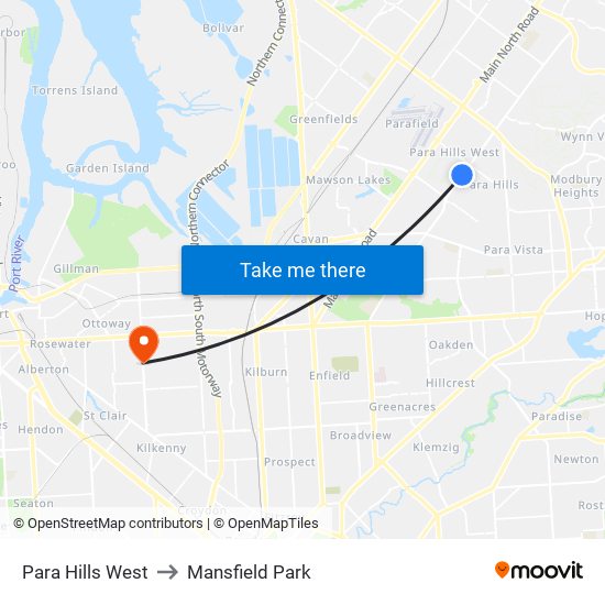 Para Hills West to Mansfield Park map