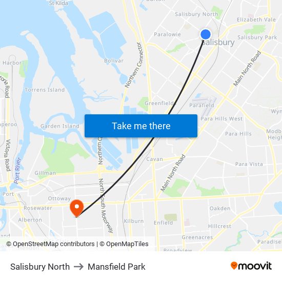 Salisbury North to Mansfield Park map