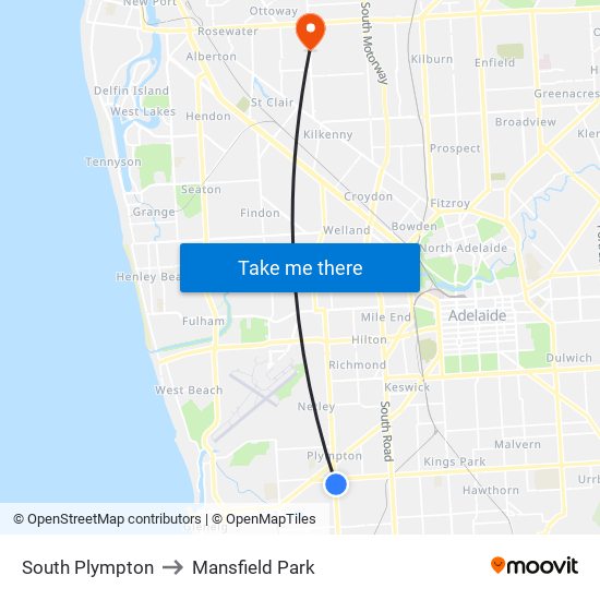 South Plympton to Mansfield Park map