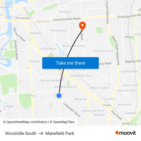 Woodville South to Mansfield Park map