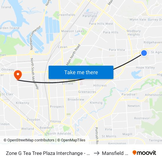 Zone G Tea Tree Plaza Interchange - East side to Mansfield Park map