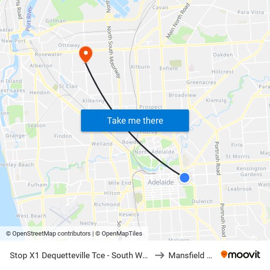 Stop X1 Dequetteville Tce - South West side to Mansfield Park map