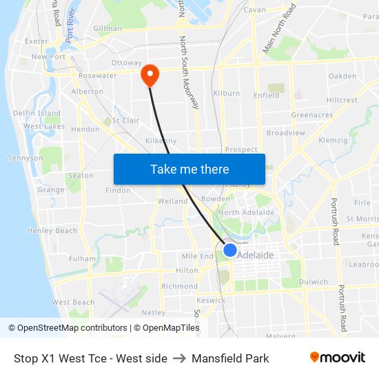 Stop X1 West Tce - West side to Mansfield Park map