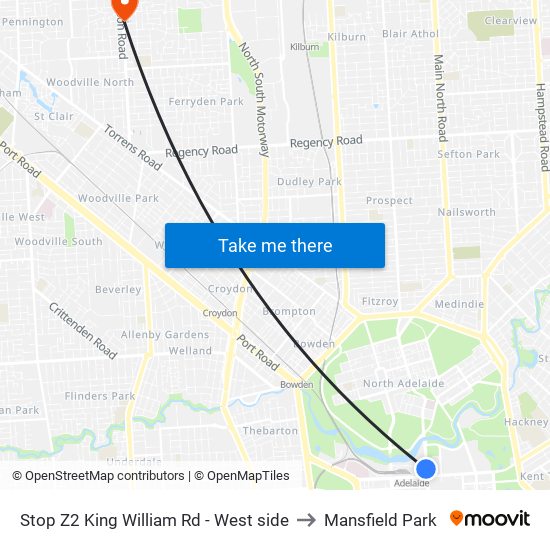 Stop Z2 King William Rd - West side to Mansfield Park map