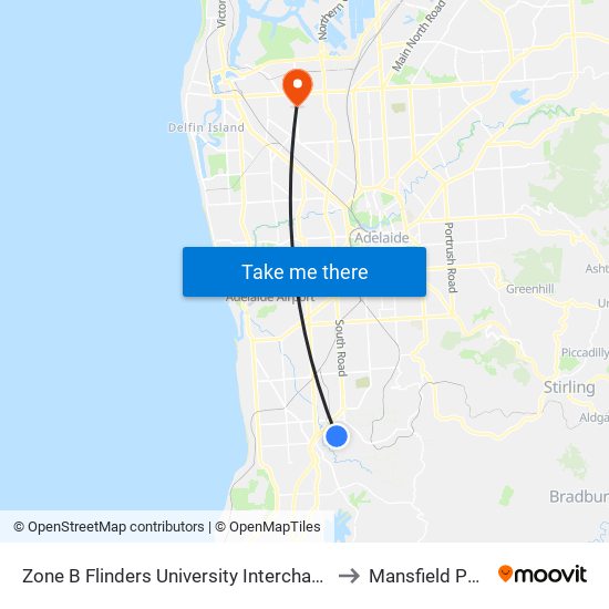 Zone B Flinders University Interchange to Mansfield Park map