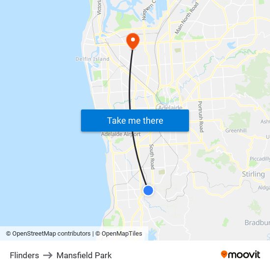 Flinders to Mansfield Park map