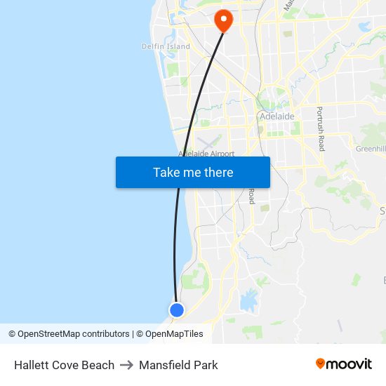 Hallett Cove Beach to Mansfield Park map