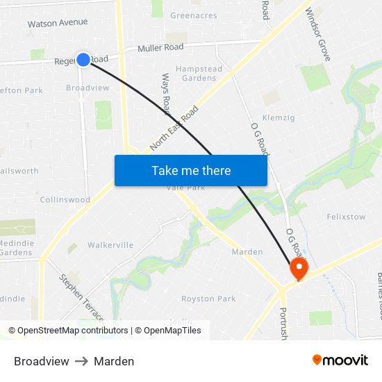 Broadview to Marden map