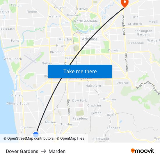 Dover Gardens to Marden map