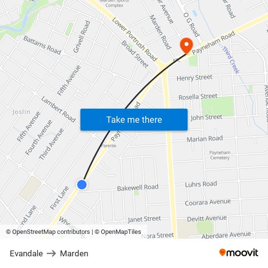 Evandale to Marden map