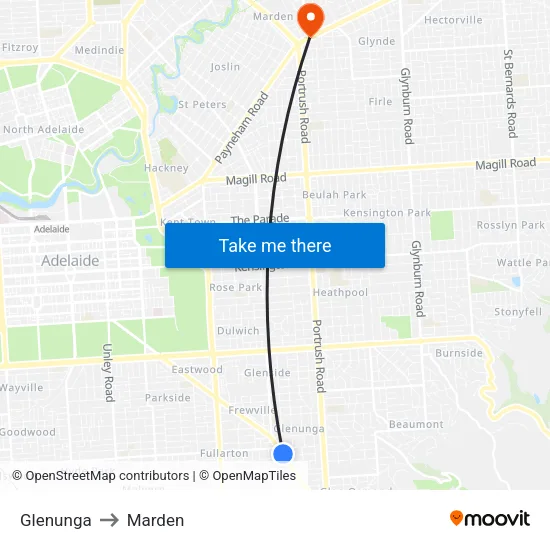 Glenunga to Marden map