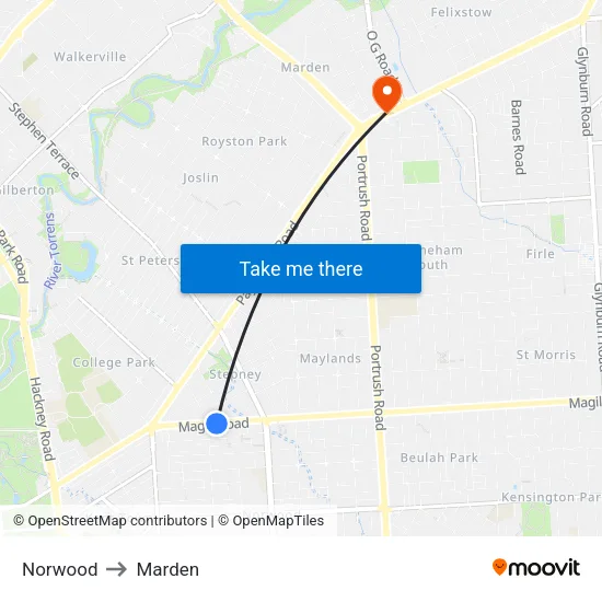Norwood to Marden map