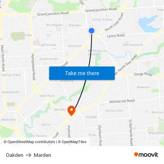 Oakden to Marden map