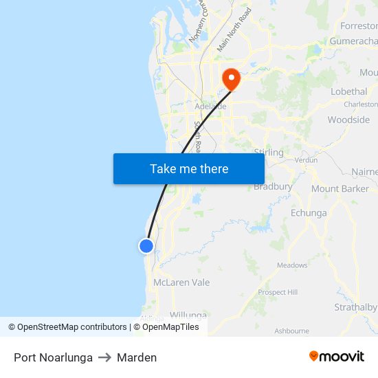 Port Noarlunga to Marden map