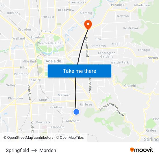 Springfield to Marden map