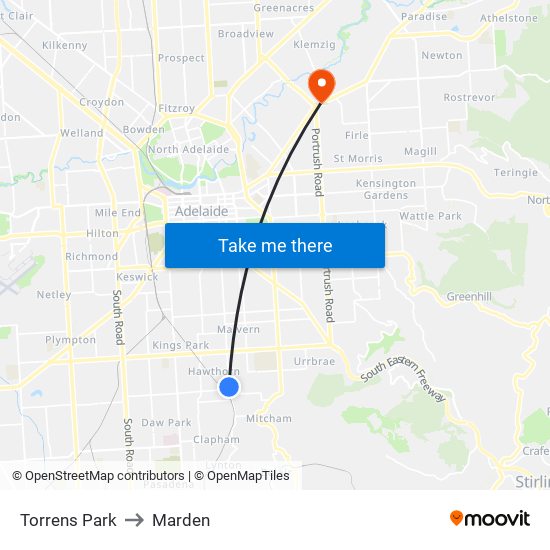 Torrens Park to Marden map