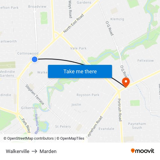 Walkerville to Marden map