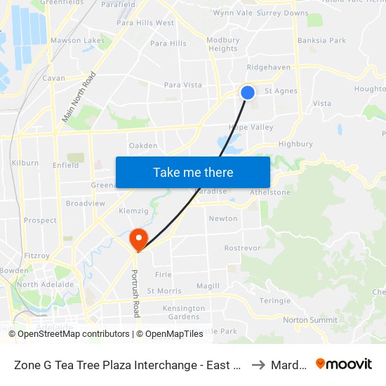 Zone G Tea Tree Plaza Interchange - East side to Marden map