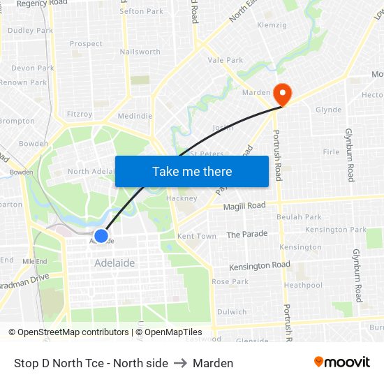 Stop D North Tce - North side to Marden map