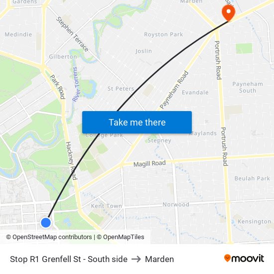 Stop R1 Grenfell St - South side to Marden map