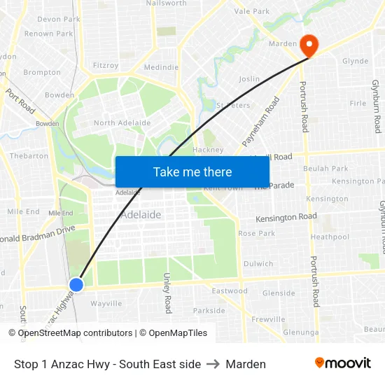 Stop 1 Anzac Hwy - South East side to Marden map