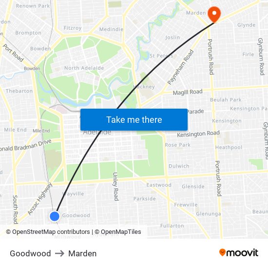 Goodwood to Marden map