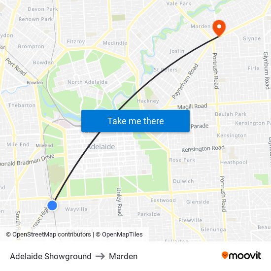 Adelaide Showground to Marden map