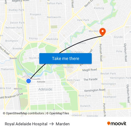 Royal Adelaide Hospital to Marden map