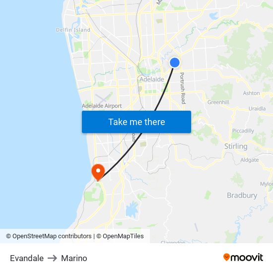 Evandale to Marino map