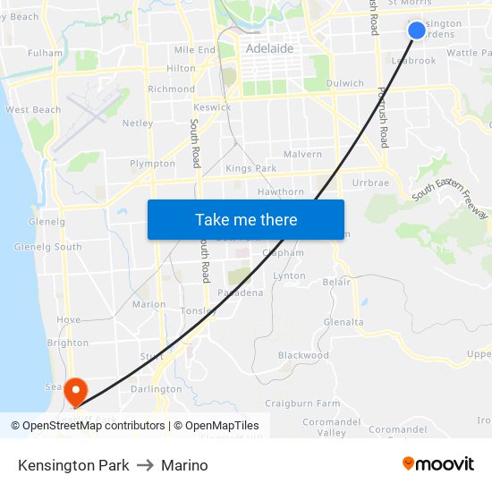 Kensington Park to Marino map