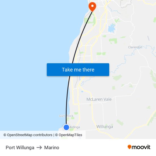 Port Willunga to Marino map