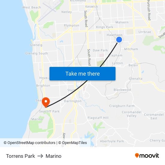 Torrens Park to Marino map