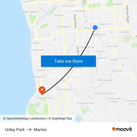 Unley Park to Marino map