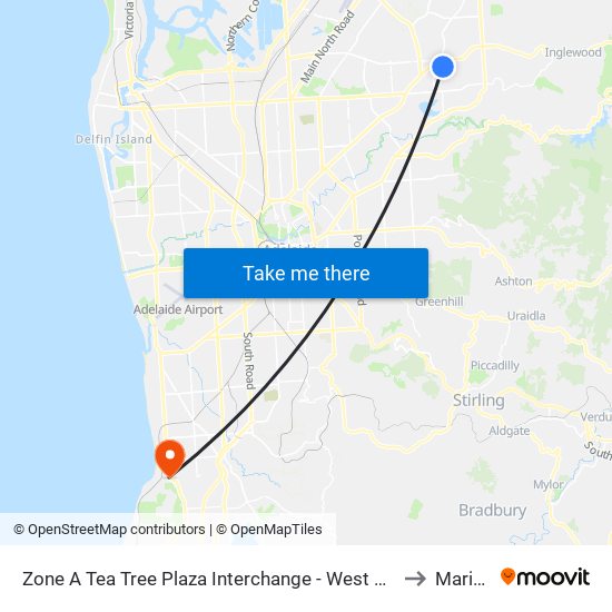 Zone A Tea Tree Plaza Interchange - West side to Marino map