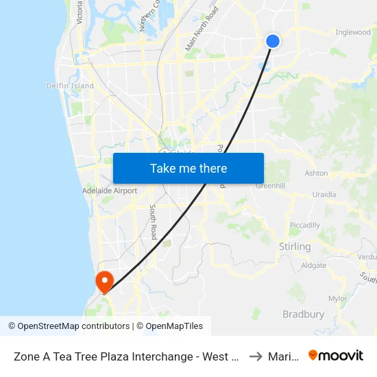 Zone A Tea Tree Plaza Interchange - West side to Marino map